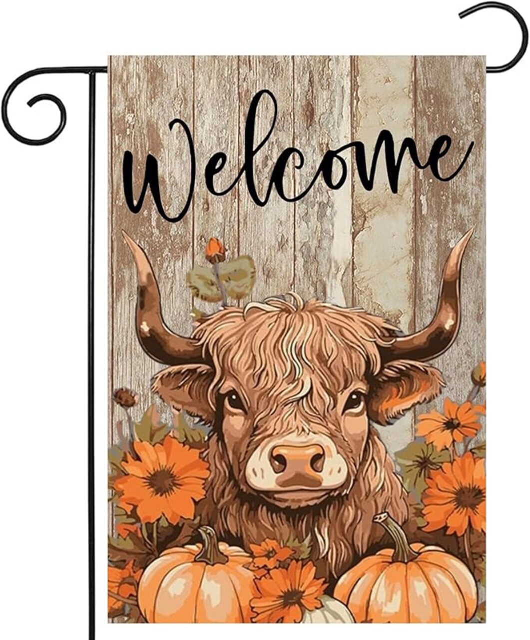 Fall Highland Cow Garden Flags 12x18 Double Sided, Welcome Fall Pumpkin Yard Flag for Outside Decor, Autumn Thanksgiving Holiday Outdoor Seasonal Decorations for Homes